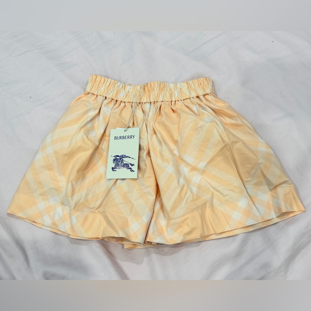 Burberry Girls High Waist Plaid Shorts in Pastel Peach